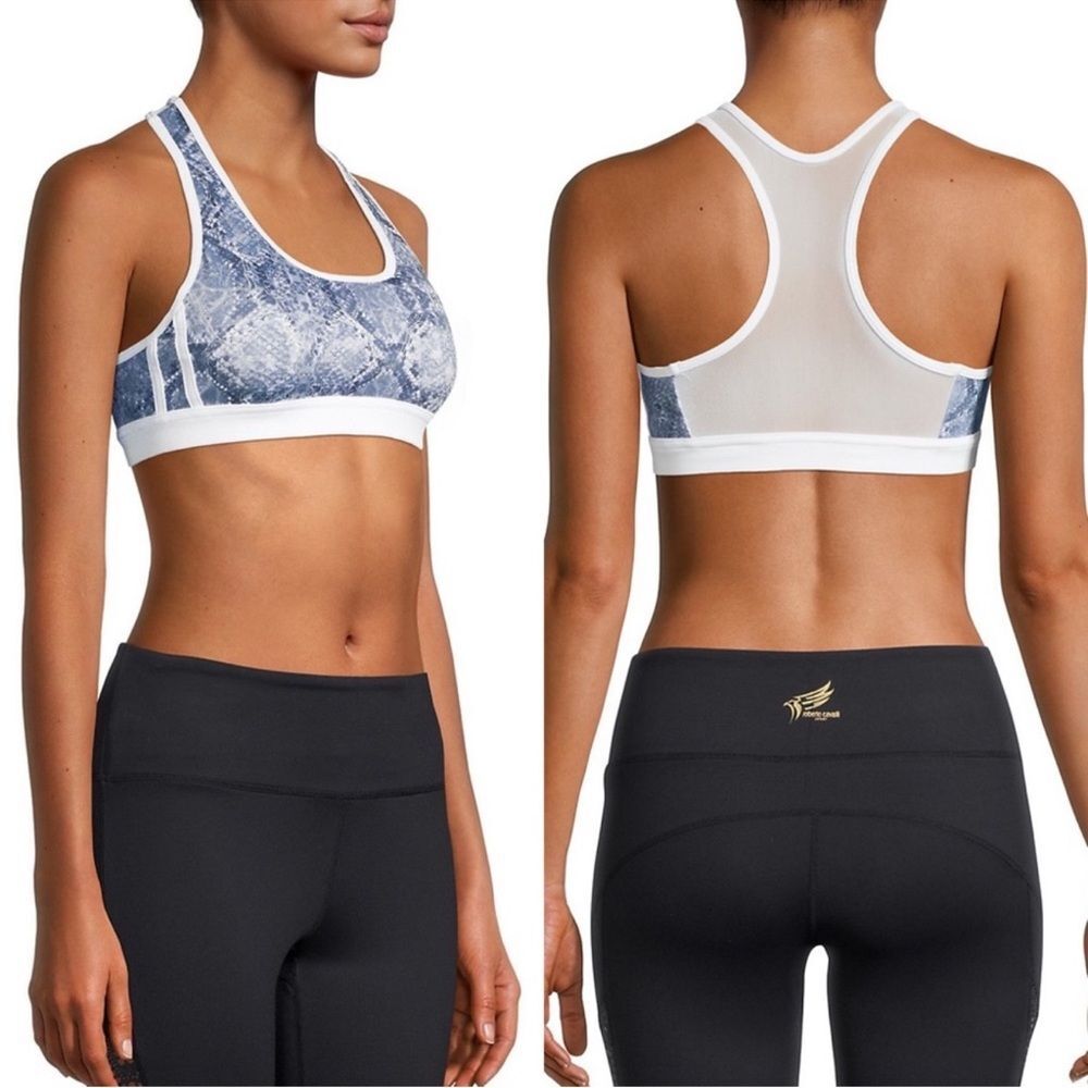 Roberto Cavalli White and Blue snake Patterned Sports Bra size medium